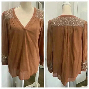 Love Sam Sz Small 100% Cotton sequined blouse Anthropologie $118
